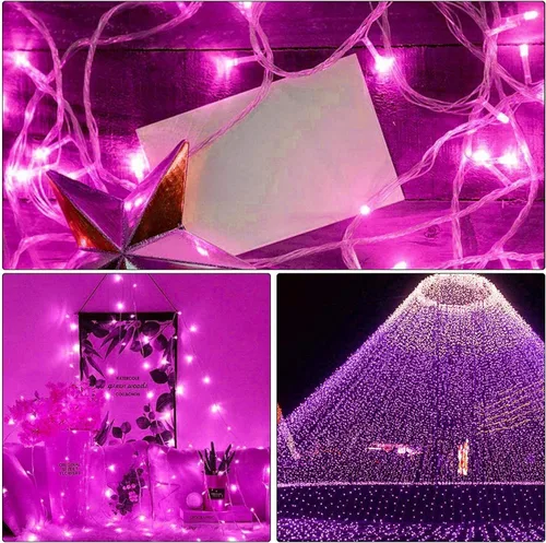 Vista 2 de Cadena de luces rosa para exteriores, decoraciones de San Valentín, 8 modos de luces de hadas de Navidad, enchufe para árbol del dormitorio