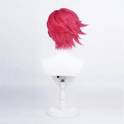 Vista 5 de SKYBEAUTY Vi - Pelucas de cosplay para League of Legends, pelucas cortas y esponjosas de color rojo con punta para hombres, peluca de fiesta