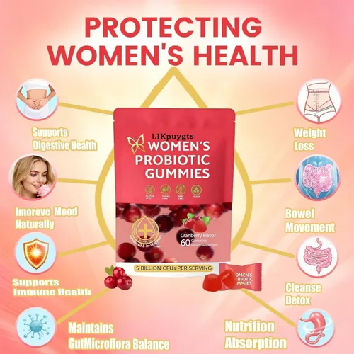 Vista 2 de Suplementos nutricionales prebióticos Gomitas probióticas para mujeres y mujeres, probióticos exclusivos con pH equilibrado, control de sabores
