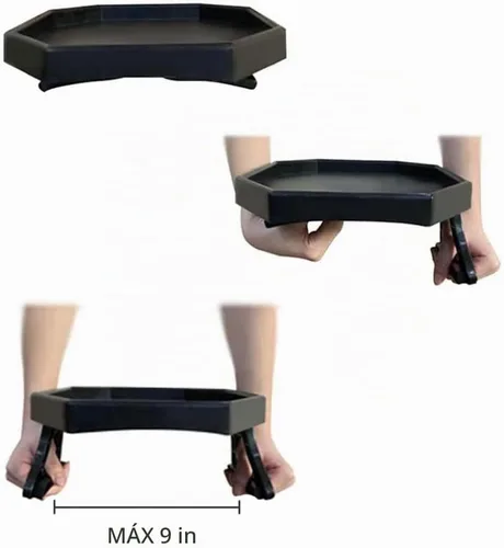 Vista 4 de Mesa con clip para brazo de sofá, bandeja para reposabrazos, soporte para bebidas/control remoto/refrigerios (plástico, negro)