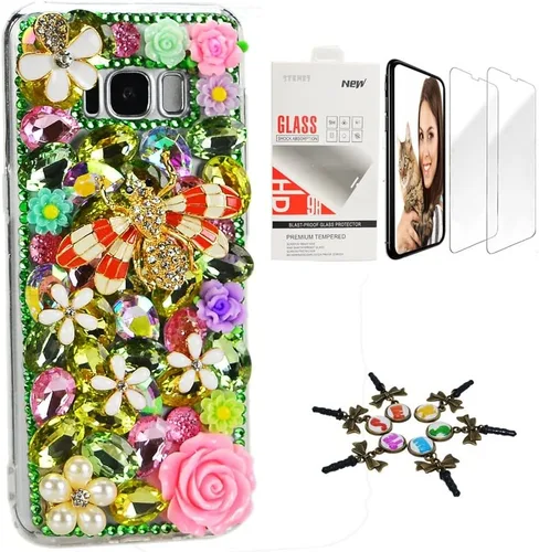 Vista 8 de Sparkle Funda compatible con Samsung Galaxy J2 Prime – Elegante funda 3D hecha a mano con diseño floral de mariposas y flores con protector