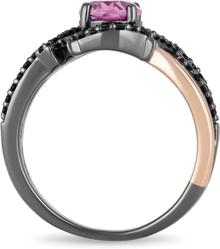 Vista 5 de Jewelili Enchanted Disney Fine Jewelry - Anillo de oro rosa de 14 quilates sobre plata esterlina con rodio negro ovalado zafiro rosa creado y 14