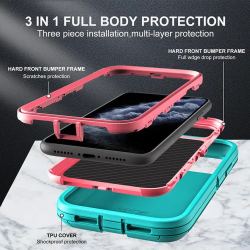 Vista 4 de YKHJKLEC para iPhone 11 Pro Max, funda de grado militar 3 en 1 resistente a prueba de golpes/caídas/polvo con 2 piezas de protector de pantalla
