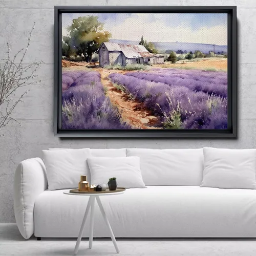 Vista 2 de Fields of Lavender, Watercolor Provence Landscape and Lavender Field - Watercolor Painting of Serene Beauty