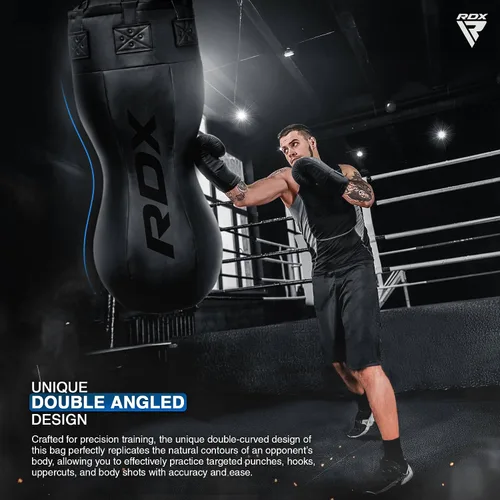 Vista 3 de RDX Saco de boxeo de doble ángulo de 4 pies con guantes y cadena colgante de 6 paneles – Uppercut & Body Shot Bolsa de boxeo pesada para Muay Thai