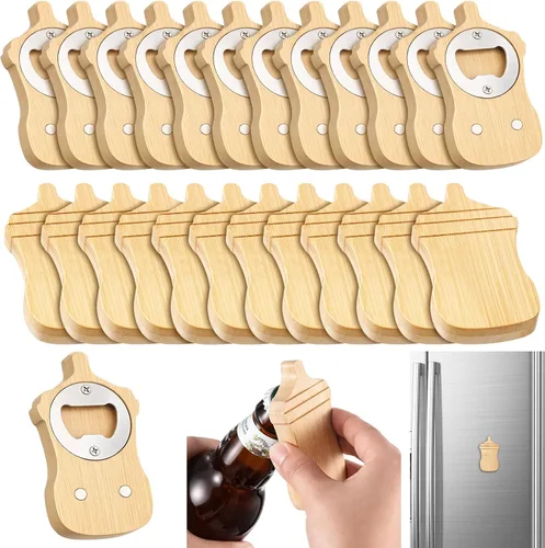 Vista 9 de Vesici 24 piezas de abrebotellas magnético de 6.35 cm DIY en forma de mariposa de bambú, abrebotellas de madera, imán de nevera, adhesivo