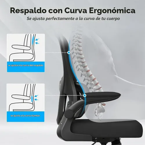 Vista 5 de Soohow Silla de oficina, ergonómica de malla con soporte lumbar, cómoda silla de escritorio giratoria para computadora con reposabrazos abatibles