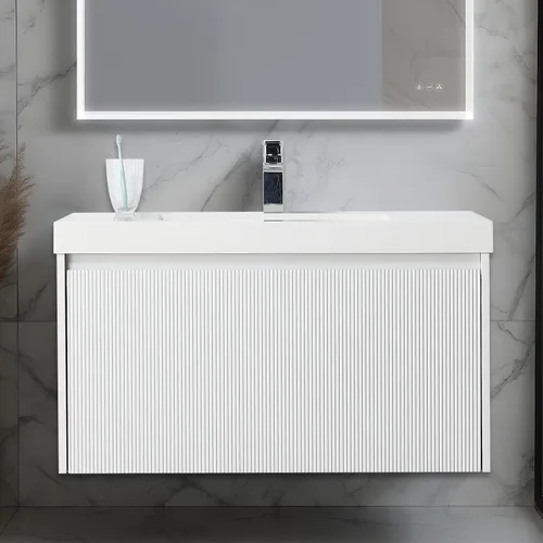 Vista 61 de Blossom Lavabo de baño de 20 pulgadas con tocador, todo en madera montado en la pared, gabinete flotante de baño con tocador con fregadero