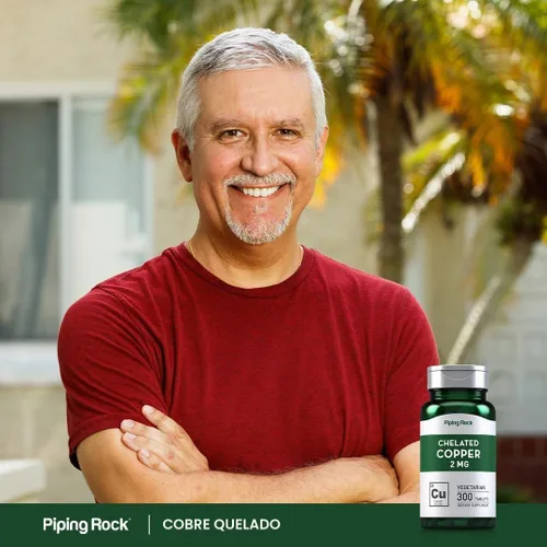 Vista 6 de Suplemento de cobre quelado de roca Piping Rock 2 mg 300 tabletas Vegetariana, sin OMG, sin gluten