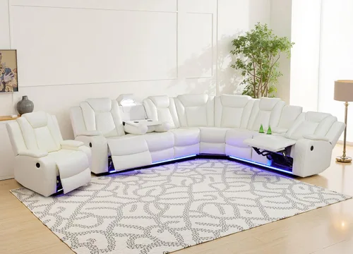 Vista 15 de Sofá seccional reclinable eléctrico con asiento de cine en casa con LED y puerto USB L Shaped Reclining Couch with Reading Lamp, Cup Negro