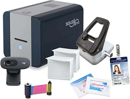 Vista 9 de Easy Badges Solid 210 Impresora de tarjetas de identificación con software para principiantes y todo lo necesario para diseñar e imprimir 200