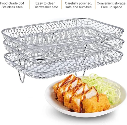 Vista 9 de Accesorios para freidora de aire de 3 capas, estantes apilables de acero inoxidable 304, bandeja para freidora de aire, accesorios para freidora
