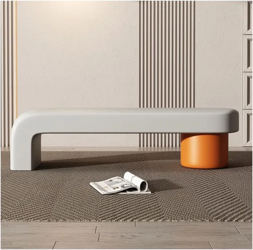 Vista 9 de SYALEO Banco otomano tapizado de piel sintética para el extremo de la cama, sofá, reposapiés para entrada, rectangular, taburete para cambio de Beige