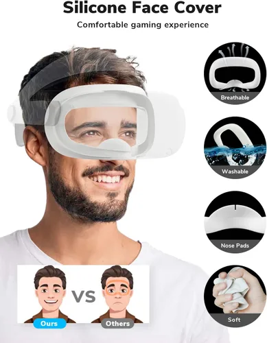 Vista 5 de LUMYSPACE VR Accessory Set Compatible with Quest 2 Accessories Protective Cover Adjustable Head Strap Controller Grip Cover Silicone Face Cover VR