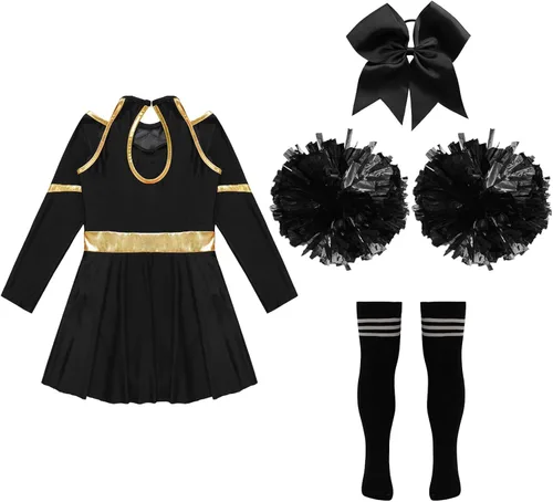 Vista 6 de TSSOE Uniforme de animadora para niñas, vestido de leotardo de manga larga, traje de animadora líder