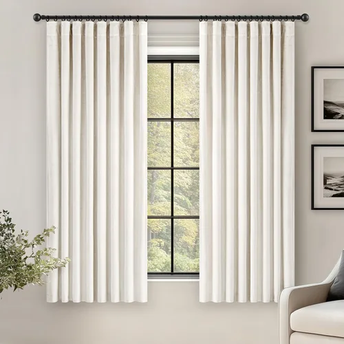 Vista 52 de ANRODUO Cortinas de terciopelo beige de 45 pulgadas de largo, opacas con aislamiento térmico insonorizado, cortinas de privacidad para oscurecer