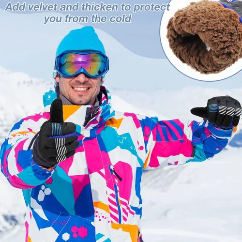 Vista 6 de Bencailor 4 pares de guantes de esquí para hombres, mujeres y niños, guantes de nieve resistentes al viento, guantes de invierno cálidos