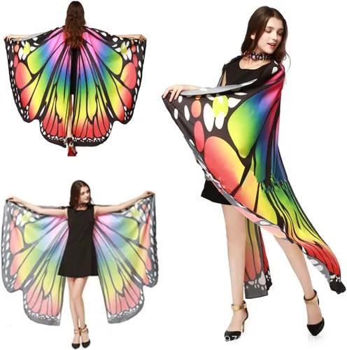 Vista 2 de Disfraz navideño de alas de mariposa para mujer, diseño de hada para adultos, suave capa para mujer, Arco iris