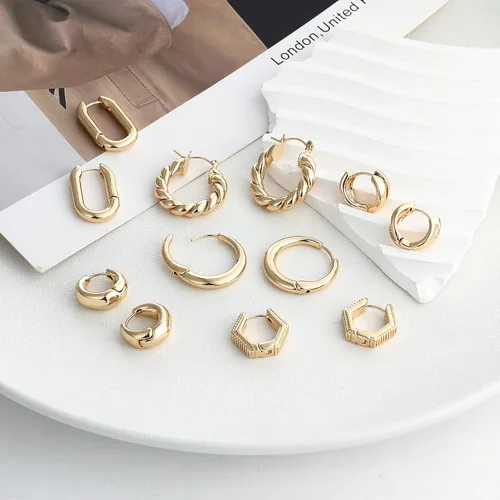 Vista 5 de Wgoud Juego de 6 pares de aretes de aro de oro para mujer, chapados en oro de 14 quilates, hipoalergénicos, ligeros, gruesos, abiertos, joyería
