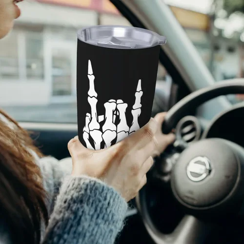 Vista 6 de NVJUI JUFOPL Vaso de mano de esqueleto con tapa, regalos divertidos para hombres y mujeres, regalos de cumpleaños para papá y mamá, taza de café