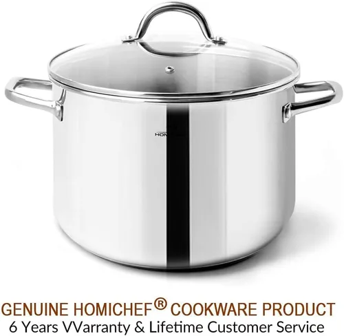 Vista 7 de HOMICHEF Olla pequeña de stock de 4 cuartos de galón de acero inoxidable sin níquel - Olla pequeña de stock de 4 cuartos con tapa de vidrio - Olla
