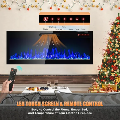 Vista 4 de Chimenea eléctrica, 50 pulgadas, empotrada y montada en la pared, calentador eléctrico de 1400 W con controles remotos, 16 colores de llama