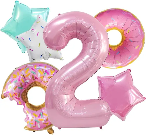 Vista 7 de Decoraciones de dona para el primer cumpleaños, suministros de decoración de fiesta de cumpleaños para niñas, 40 pulgadas, color rosa, 6 globos