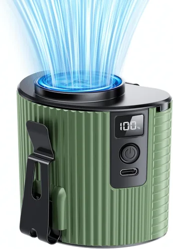 Vista 8 de Doublepow Ventilador portátil, ventilador de cintura recargable, mini ventilador de cinturón de flujo de aire fuerte de 11000 RPM, 5 velocidades