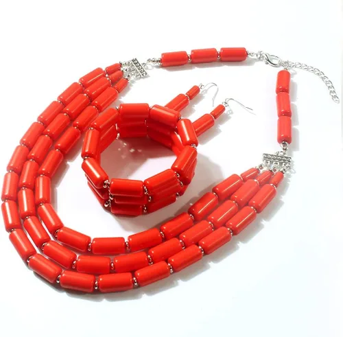 Vista 7 de Juego de collar de cuentas multicapa de estilo bohemio + aretes + pulsera para mujeres y niñas