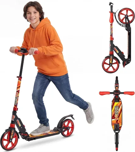 Vista 13 de SKIDEE Patinete para Adultos y Adolescentes, Altura Ajustable, Plegable, Ruedas Grandes, Ligero, Duradero, Suspensión Anti-Golpes, Hasta 220 Libras