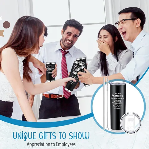 Vista 5 de Lallisa 12 juegos de regalos de agradecimiento para hombres y mujeres, taza de viaje de acero inoxidable aislado de 20 onzas, regalos de Navidad