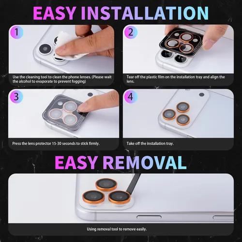 Vista 6 de Protector de Lente de Cámara para iPhone 17 Pro/17 Pro Max, Protector de Cámara de Vidrio Templado Individual con Bandeja de Instalación Compatible