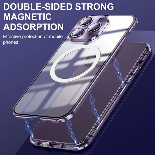 Vista 4 de Funda para iPhone 14 Pro Max, protección de doble cara de 360 grados compatible con Magsafe de absorción magnética, parachoques de metal frontal