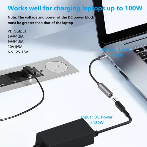 Vista 3 de SinLoon PD 100W DC 0.291 in x 0.197 in Hembra (0.291 x 0.024 in) Entrada a USB tipo C Macho Cable de carga de alimentación, 100W DC7450 a Tipo C