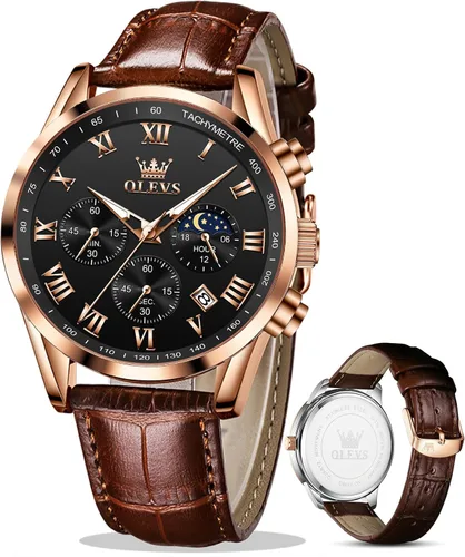 Vista 12 de OLEVS - Reloj de pulsera de cuero para hombre, analógico de cuarzo, cronógrafo de lujo con fecha, impermeable, luminoso - Estilo de vestir