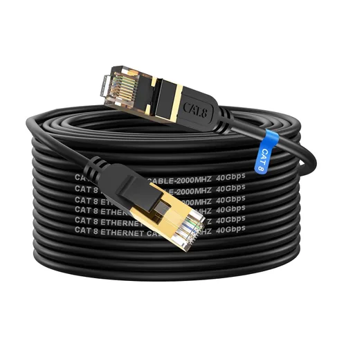 Vista 6 de Cable Ethernet Cat 8, cable de red LAN Cat8 resistente de alta velocidad de 6 pies, 26 AWG, 40 Gbps, 2000 Mhz con conector RJ45 chapado en oro