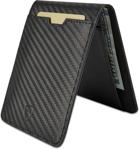 Vista 15 de Vaultskin MANHATTAN - Billetera de piel con bloqueo RFID para hombre, diseño fino, plegable, con ranuras para tarjetas, bolsillo frontal, contiene 9