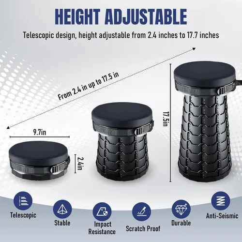 Vista 2 de Taburete plegable con cojín, taburete plegable portátil, negro
