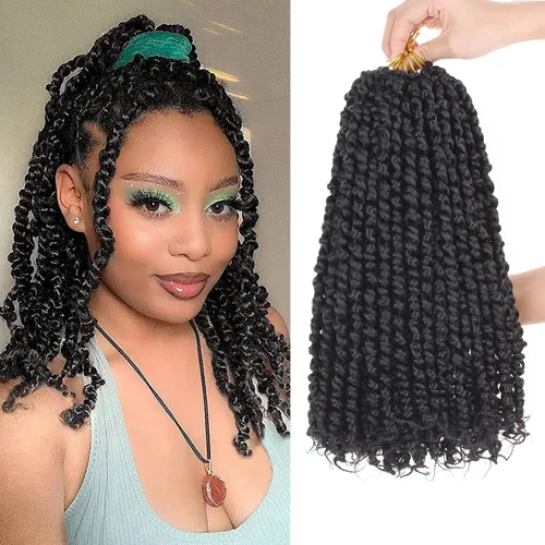 Vista 34 de Leeven Cabello rubio degradado de 14 pulgadas, pretrenzado y trenzado de pasión, 8 paquetes de extensiones de cabello sintético bohemio para mujeres