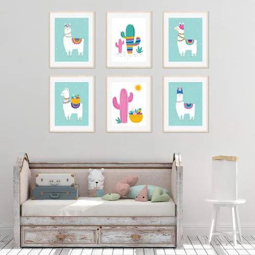 Vista 3 de Andaz Press Póster de arte de pared colgante sin marco para habitación de niños con temática de llama, 8.5 x 11 pulgadas, aguamarina, bonitos