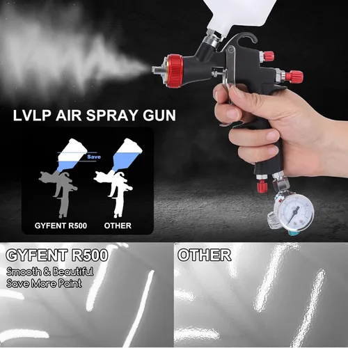 Vista 4 de R500 LVLP - Pistola de pulverización de aire premium, pistola de pintura automotriz con boquillas de 1.3/1.5/1.7/0.079 in y 18 piezas de accesorios