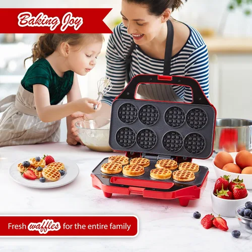 Vista 5 de Mini waflera para niños, pequeña plancha antiadherente para gofres, hace gofres finos de 8 x 2 pulgadas, fácil de usar, Waflera Electrica, recetas