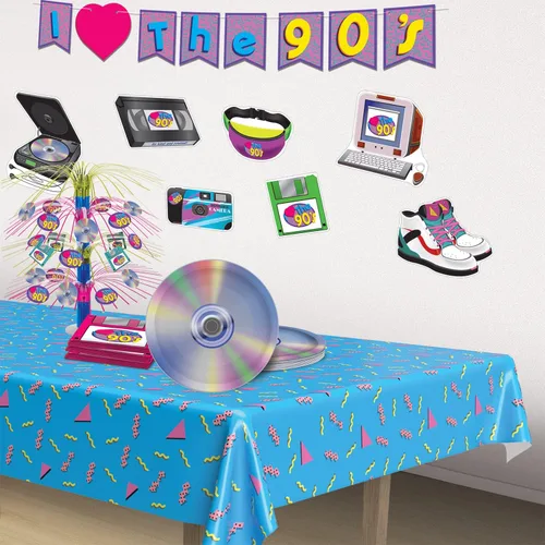 Vista 4 de Beistle Platos de papel CD de 24 piezas de vajilla retro de los años 90 para suministros de fiesta temática de los años 90, celebrando contigo desde
