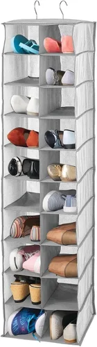 Vista 6 de mDesign Organizador de armario de tela suave, para zapatos, bolsos, embragues, accesorios, grande, 20 estantes sobre la barra de almacenamiento