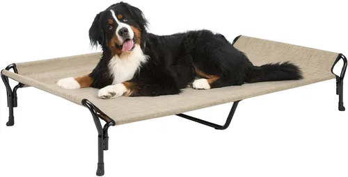 Vista 9 de Veehoo Cama elevada refrescante para perros, cuna elevada XL para mascotas con barandilla y reposacabezas inclinado, malla Teslin transpirable Negro