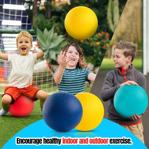 Vista 3 de New Bounce Pelotas de juegos para niños, juego de 4 pelotas de goma para rebotar más bomba y 2 pines, tamaño reglamentario para dodgeball y más