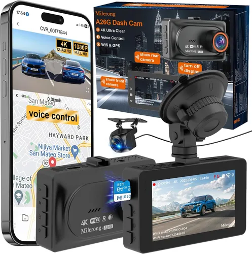 Vista 10 de Dash Cam frontal y trasera interior de 3 canales, cámara de tablero 1080P con tarjeta de 64 GB