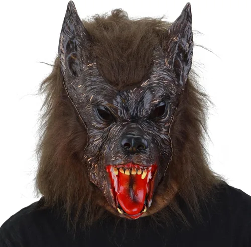 Vista 5 de FREE BEAUTY Máscara de lobo de Halloween, fiesta de cosplay, disfraz de hombre lobo, máscara de hombre lobo, máscara de látex aterrador, máscara
