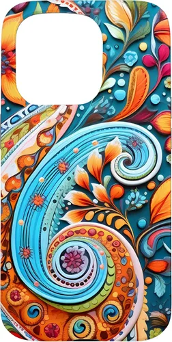 Vista 14 de Vivid Blue and Orange Paisley Floral Art Case for iPhone 17