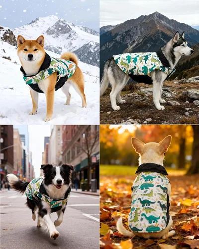 Vista 5 de CuteBone Abrigo de invierno para perro, chaleco reversible impermeable y resistente al viento, chaqueta gruesa ajustable para clima frío con agujero